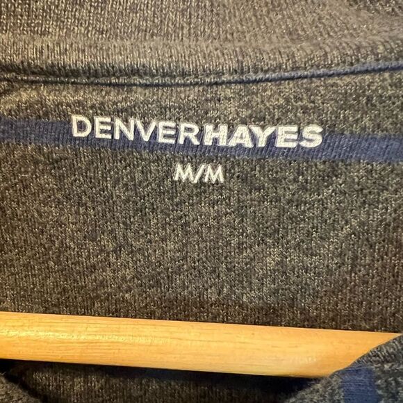 MENS DENVER HAYES Grey & Blue Striped Long Sleeve Cotton Polo Collared Shirt M - Picture 8 of 8